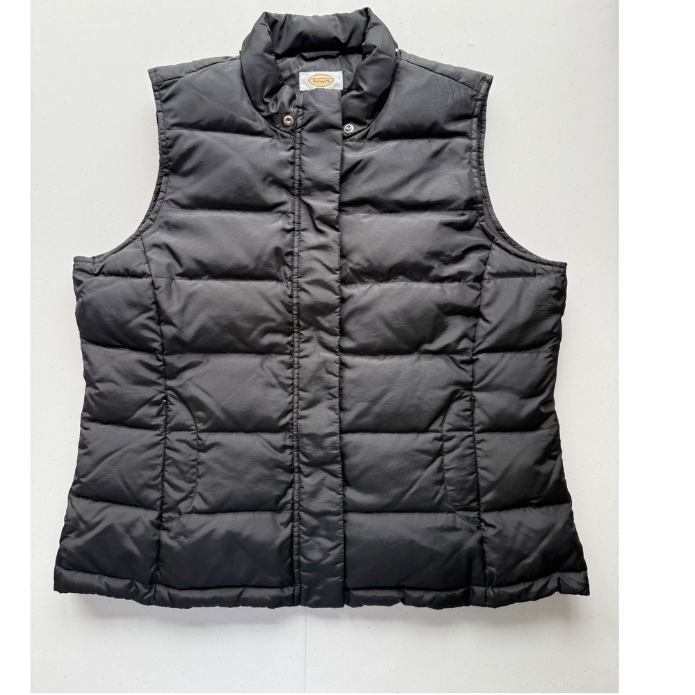 Vintage Talbots Womens Goose Down Black Puffer Quilted Vest Large Missing Hood